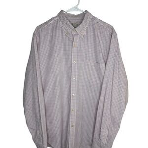 J. CREW Vtg Men's Sz L White Red Blue Checkered Cotton Button Long Sleeve Shirt